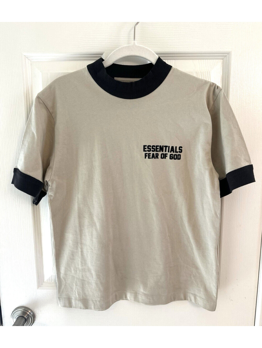 Authentic Fear of God Essentials Kid's Ringer T-Shirt Tee Grey/Black  Size 10